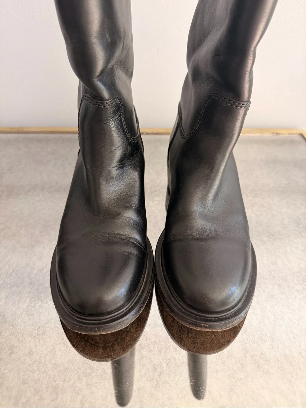 CHANEL Black Leather Tall Riding Boots